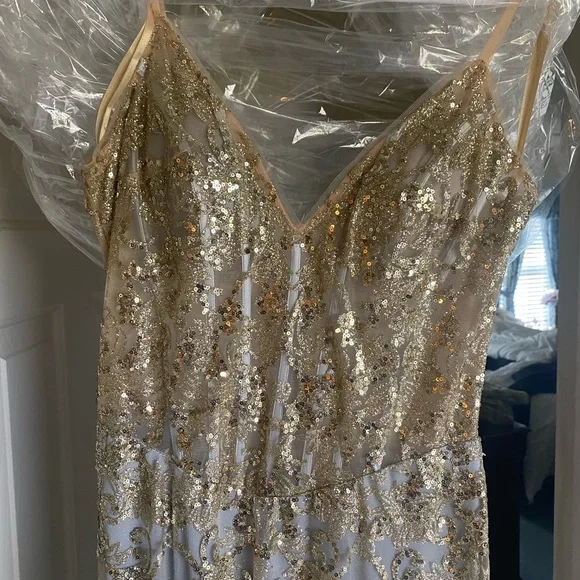 Dresses | Beautiful Sheer Gold Goddess Prom Dress Worn Once Dry Cleaned No  Split | Poshmark
